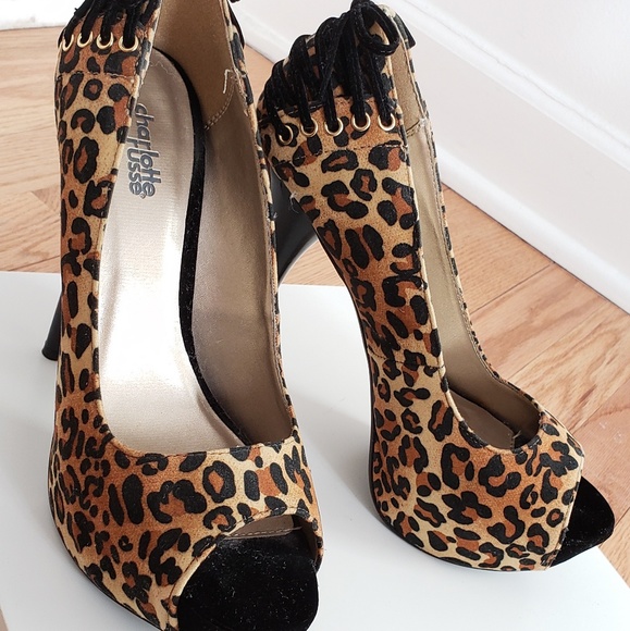 Charlotte Russe Leopard Corset Peep Toe Heel, Sz 8 - Picture 2 of 8
